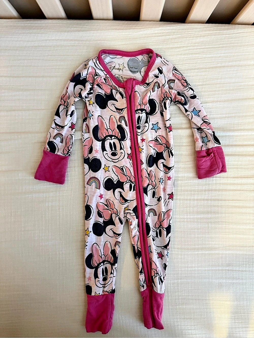 Little Sleepies Disney Minnie Mouse Footed Pajamas in Pink - Size 3 Months- EUC